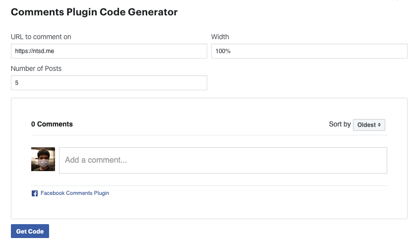 get Facebook comment code
